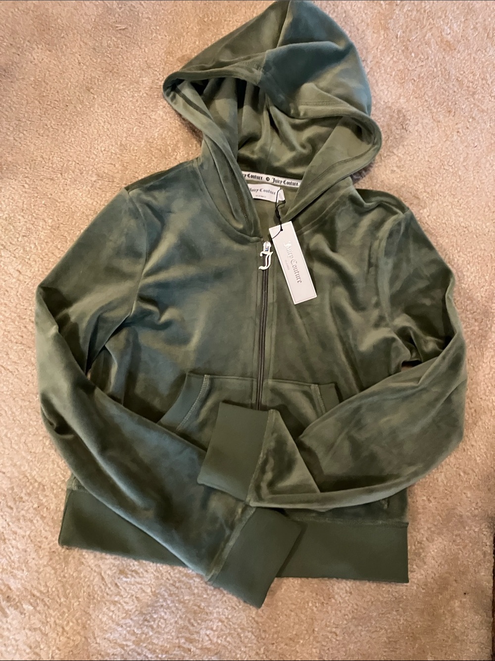 Juicy Couture Olive Velour Zip-Up Hoodie